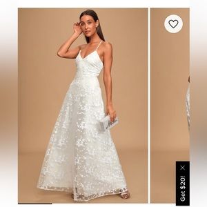 NWT Lulus Magically Charming White Sequin Embroidered Lace-Up Maxi Dress